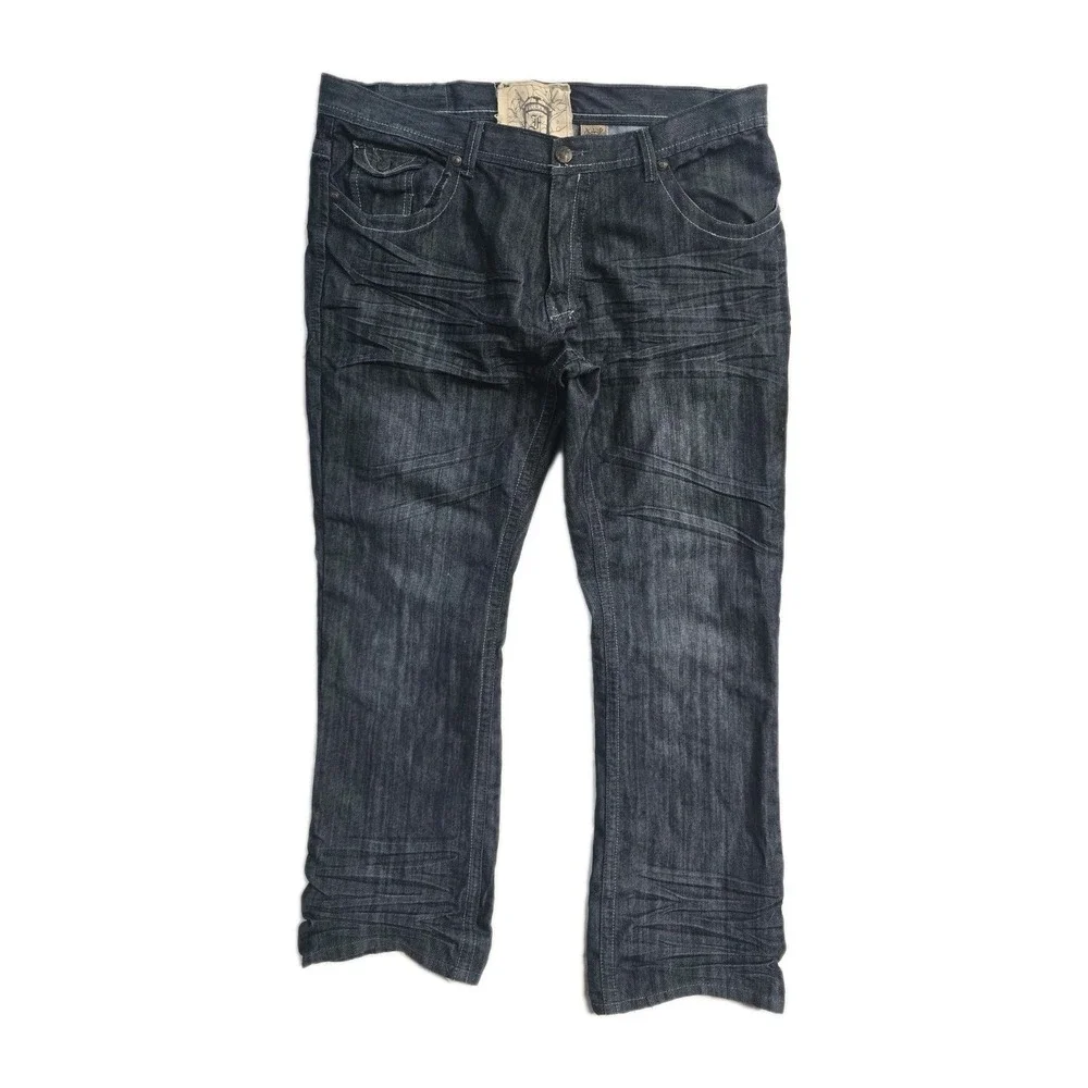 Fusai Men's Jeans Blue Embroidered 42x33 100% Cotton